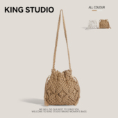 小众草编水桶包包女2025新款 潮夏天时尚 镂空编织单肩包海边沙滩包