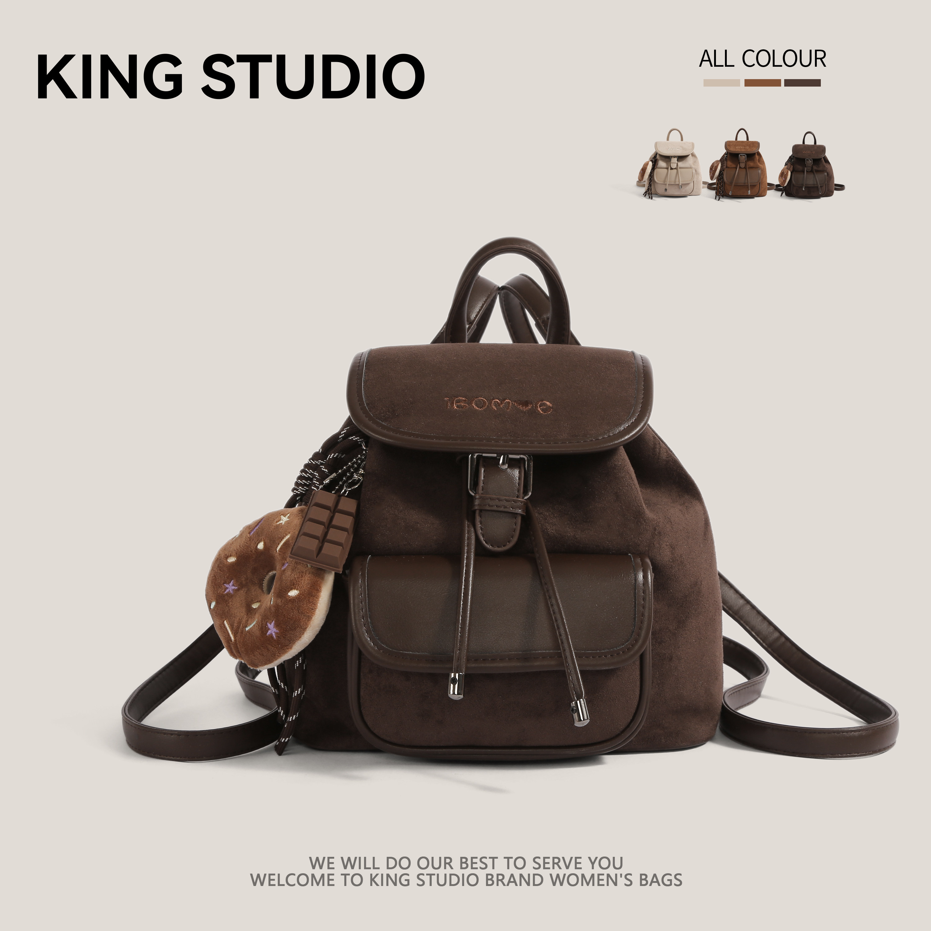 小众复古麂皮绒双肩包女2025秋冬新款大容量通勤背包学生上课书包