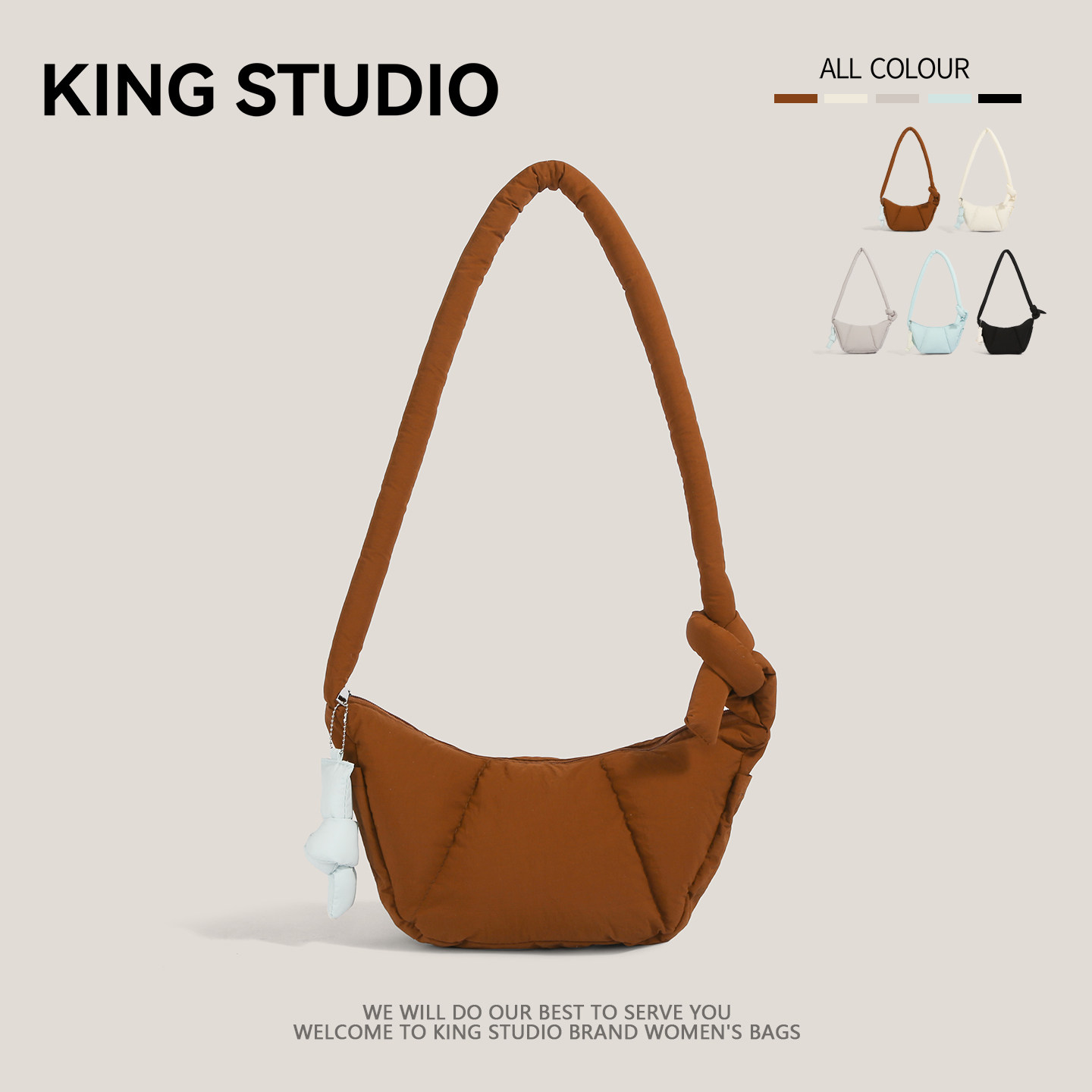 甜美可爱粉色夹棉饺子包包女2026新款泡泡云朵包大容量单肩斜挎包