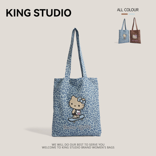 可爱Hello Kitty帆布包女烫钻托特包大容量学生上课单肩包购物袋