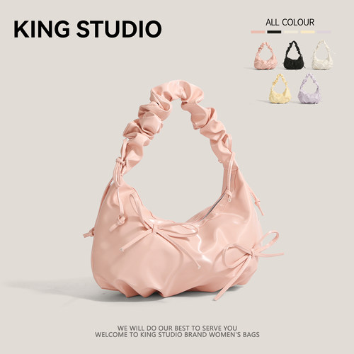 小众设计褶皱肩带蝴蝶结云朵包