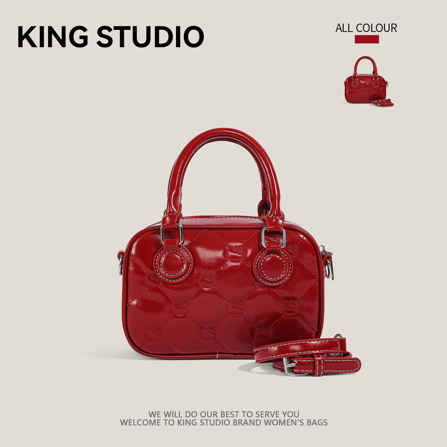 可爱红色手提小方包女2026新款通勤单肩斜挎包高级感小众保龄球包