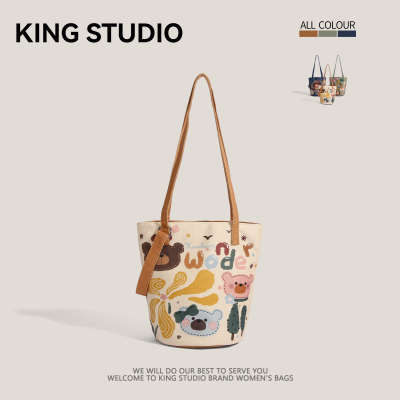 大容量水桶包包女可爱卡通帆布包