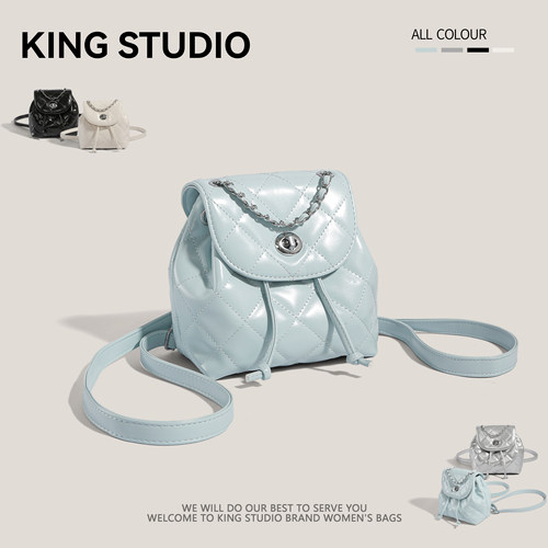 小众设计双肩包菱格链条水桶包