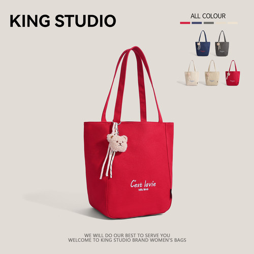 赵露思同款大容量红色帆布包女