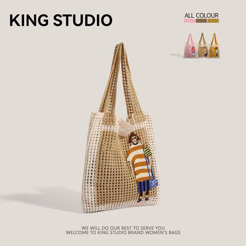 小众慵懒镂空针织包女度假沙滩包