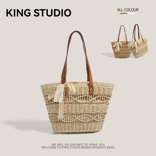 时尚菜篮子包沙滩编织单肩托特包