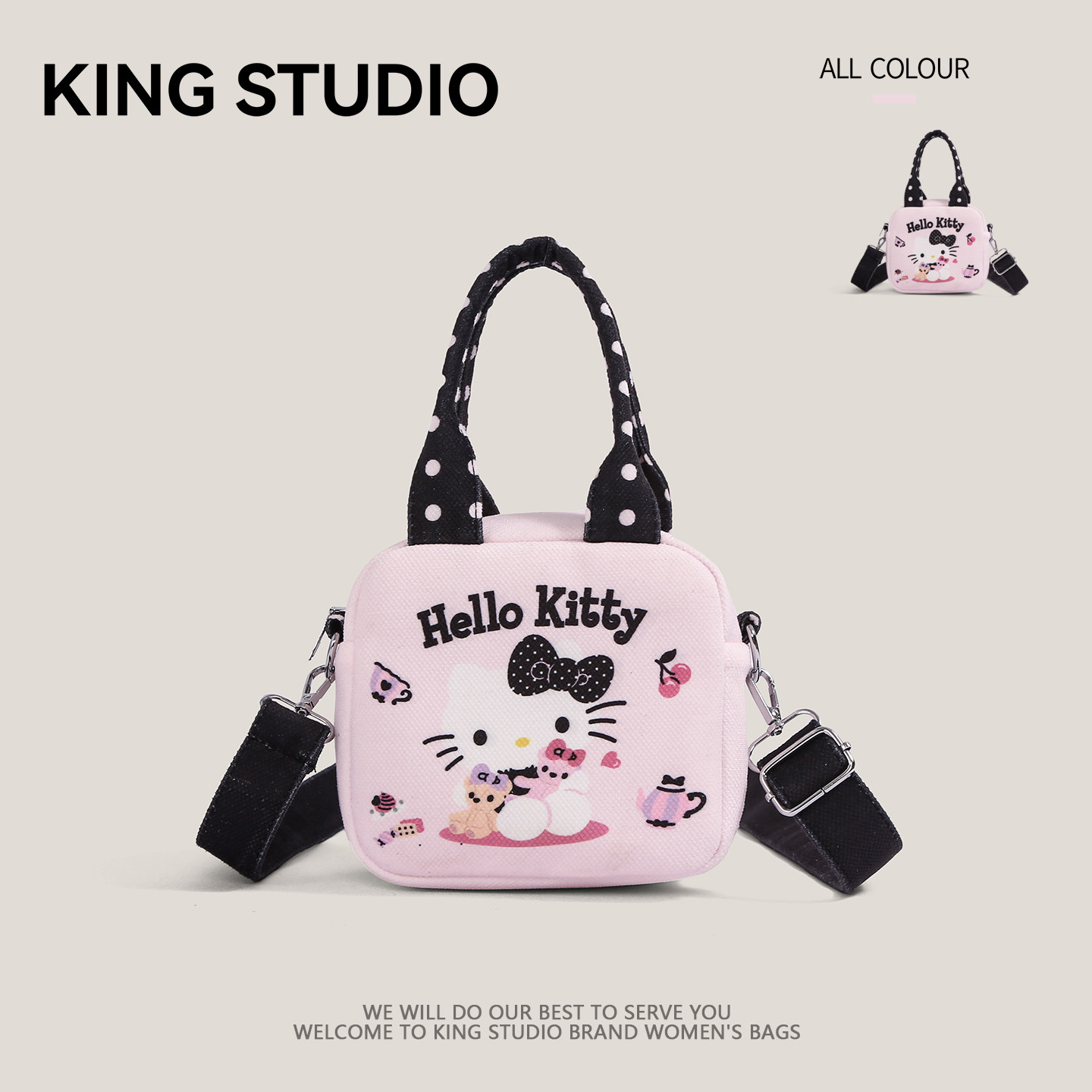 可爱卡通hellokitty手提包包女式2026新款小众设计帆布斜挎化妆包