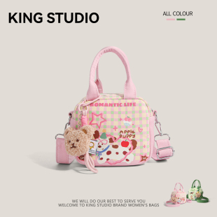 原创小狗派对手提包女2025新款可爱百搭小众设计帆布包单肩斜挎包