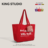 多巴胺字母帆布包包女2025新款 潮时尚 韩国托特包大容量休闲购物袋