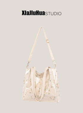 下酒话DrinKing定制包包女2025新款碎花织花大容量单肩手提托特包