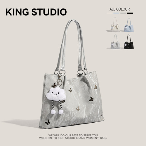 大容量冰川纹蝴蝶通勤单肩托特包