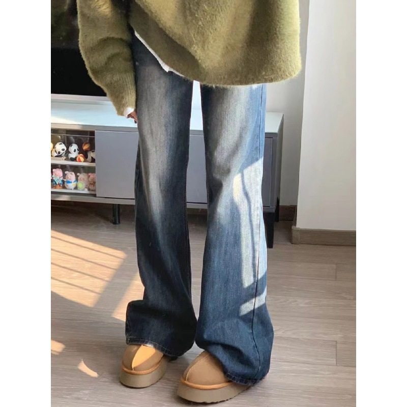 不贴腿微喇牛仔裤女秋季新款高腰阔腿显瘦百搭直筒拖地喇叭裤子潮