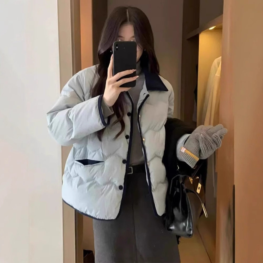 短款棉服2024年新款设计感小个子轻薄衣时尚小香风拼接外套冬季