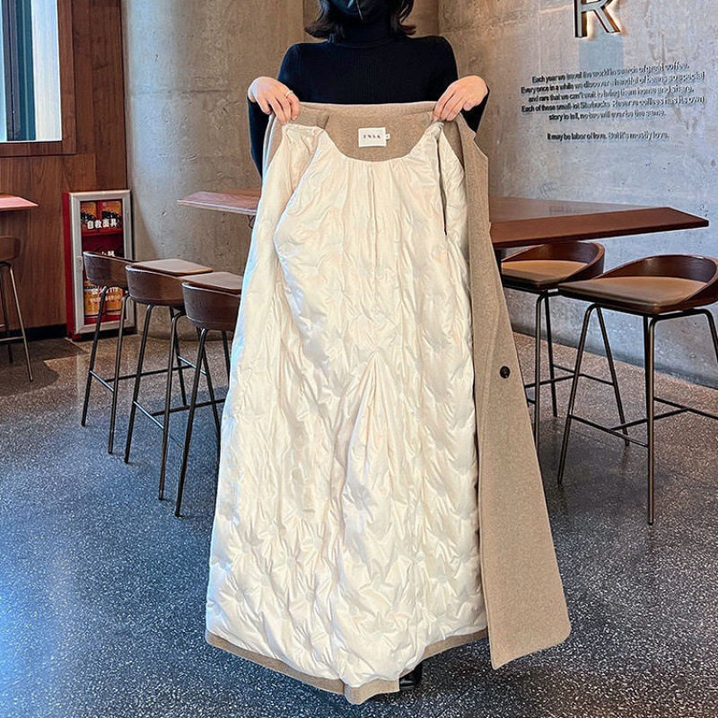 2024新款冬季白鸭绒呢子大衣长款宽松高级感加厚羽绒毛呢外套女N