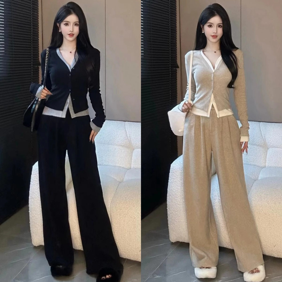 大码女装秋季时尚洋气减龄遮肉显瘦套装女阔腿裤两件套胖mm200斤