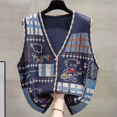 v领针织开衫马甲背心女春