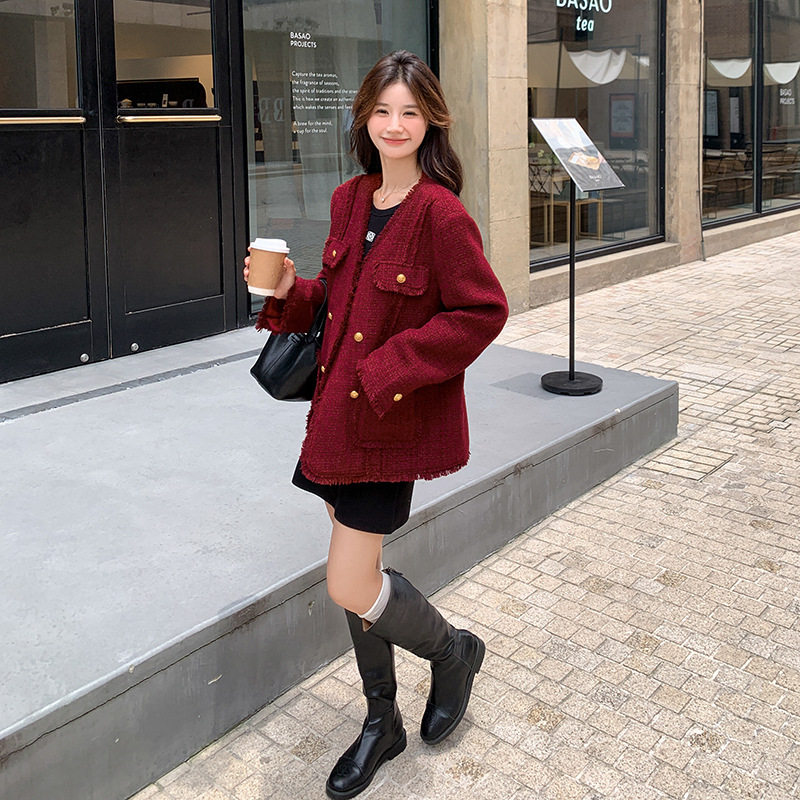 安哥拉红流苏小香风外套女春秋独特超好看高级感名媛气质短款上衣