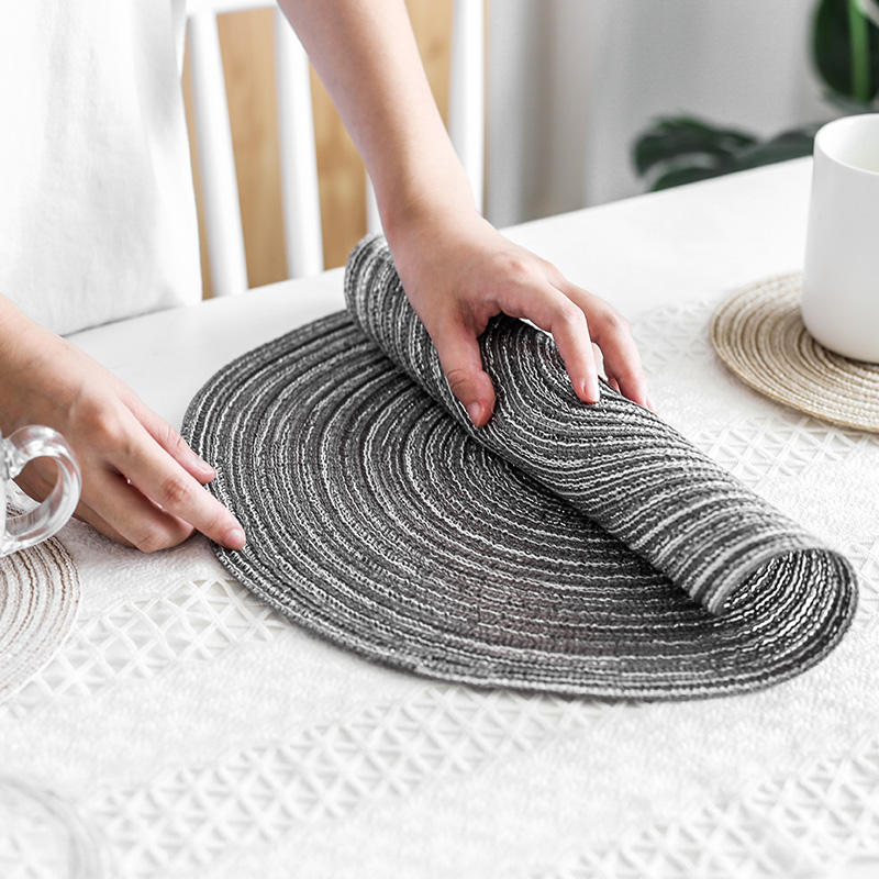 ins风苎麻螺纹手工编织防滑餐垫