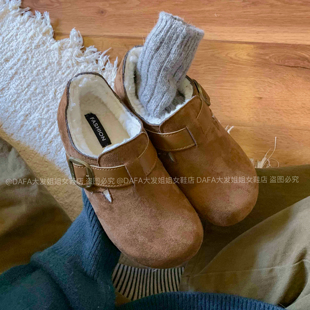 厚底复古增高小个子毛绒保暖毛毛鞋 大发姐姐实拍加绒勃肯鞋 女冬季