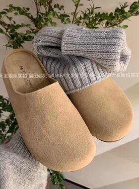 大发姐姐实拍 牛皮～真皮厚底勃肯包头半拖鞋女春复古丑萌博肯鞋