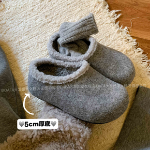 大发姐姐实拍 5cm厚底~小土豆勃肯鞋保暖加绒毛毛包头半拖鞋增高