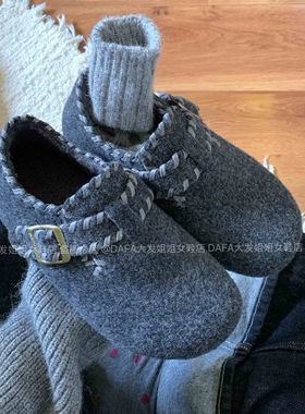 大发姐姐实拍 全包毛毡勃肯鞋女冬季加绒一脚蹬棉鞋保暖内增单鞋