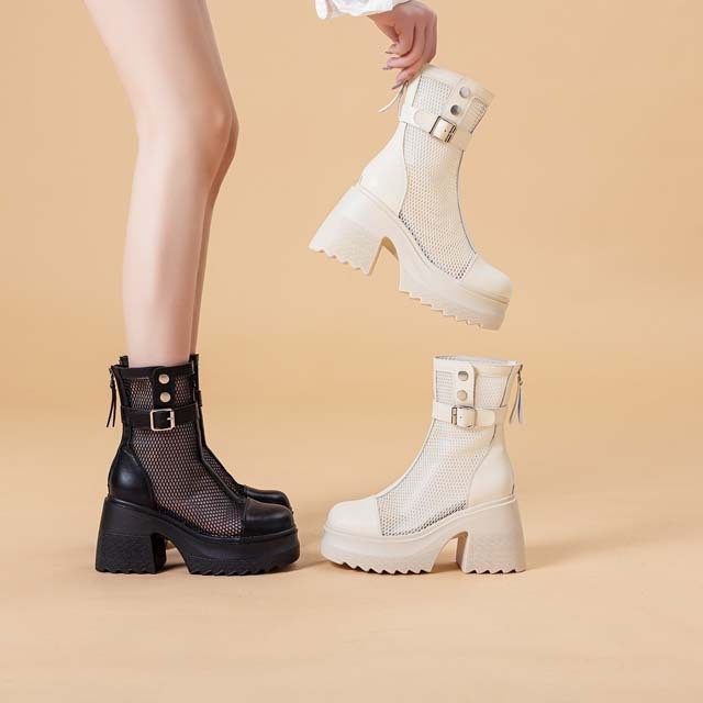 日式良品骑士靴厚底瘦瘦靴10厘米粗高跟网靴子女2025年新款不过膝