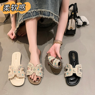 日式 女外穿2025夏季 新款 仙女風配裙子半拖海邊 良品絕美平底涼拖鞋