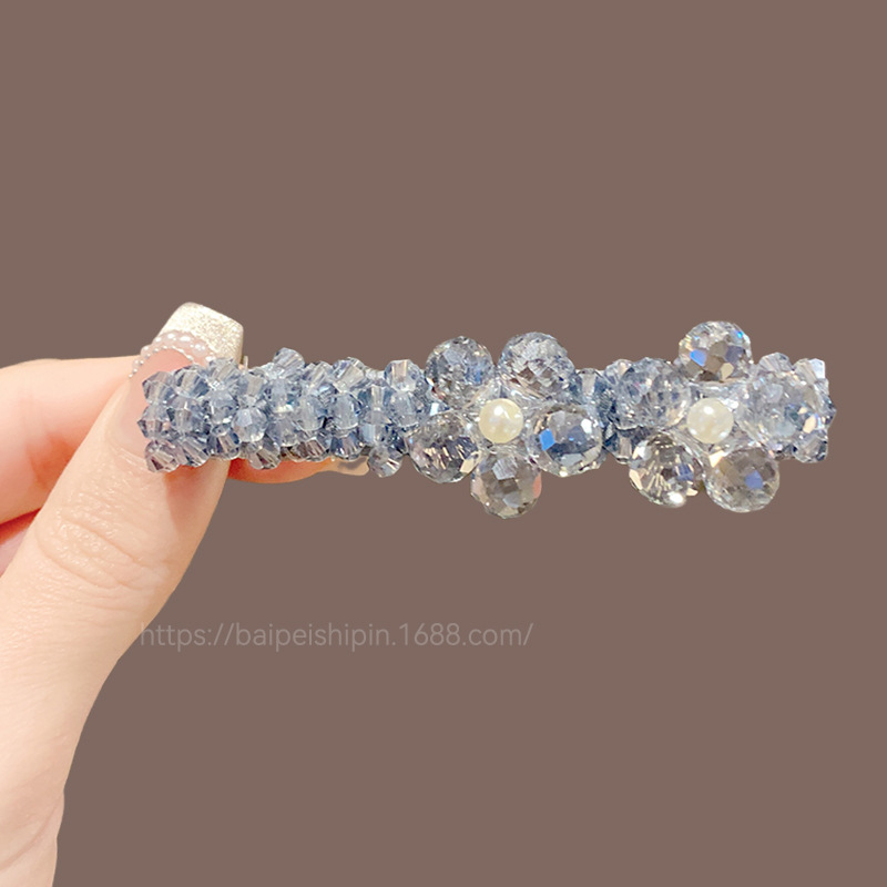 日式良品超闪满钻串珠发夹女高级感水晶刘海夹鸭嘴夹发卡bb夹少女