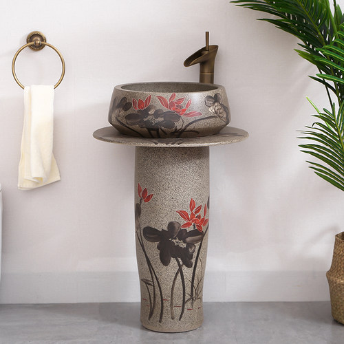 户外庭院花园陶瓷立柱洗手盆仿古