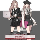 背带裙显瘦学姐套装 黑灰学院收腰西服衬衫 黑潮之海 pinksavior