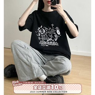 pinksavior三色前后印花小狗日常daily純棉T恤早春