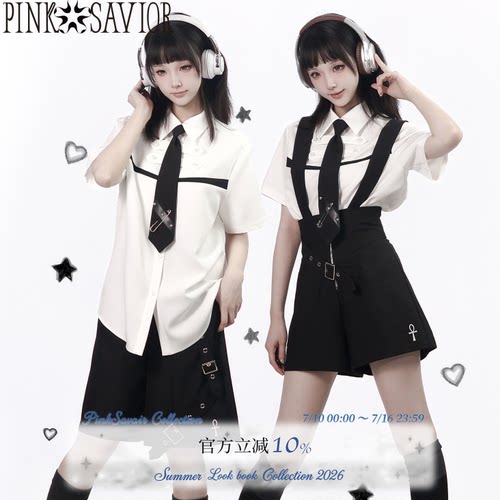 pinksavior【繁星计划】休闲衬衫背带裤显瘦中裤夏日清凉设计套装