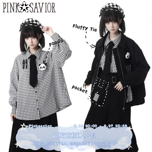 pinksavior圆滚滚/熊猫毛绒领带衬衫+ 条绒夹克+设计款显瘦