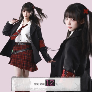 袖 chara 章西服红黑撞色设计感学院西服显瘦 shugo pinksavior