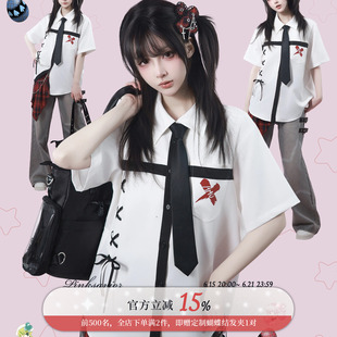pinksavior | shugo chara! amo十字印花领带休闲学院显瘦衬衫