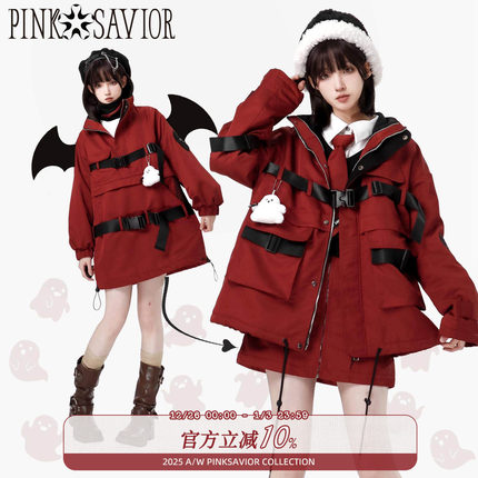 现货即发/冬日絮语/红黑工装加绒外套冬季圣诞新年特别设计