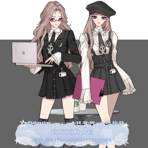 现货即发【黑潮之海】黑灰学院收腰西服衬衫背带裙显瘦学姐套装