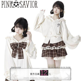pinksavior 风铃熊猫早春针织加绒外套棕格纹俏皮减龄 暖暖