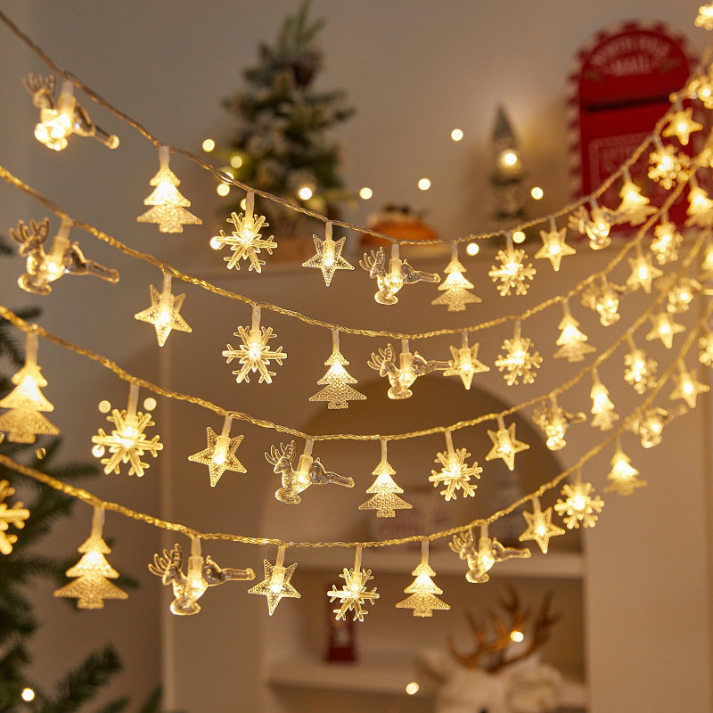 led圣诞灯串雪花麋鹿圣诞树节日装饰彩灯串房间氛围布置灯串,家装灯饰光源,室内LED灯带,淘宝优惠券,粉丝福利购,淘宝优惠卷