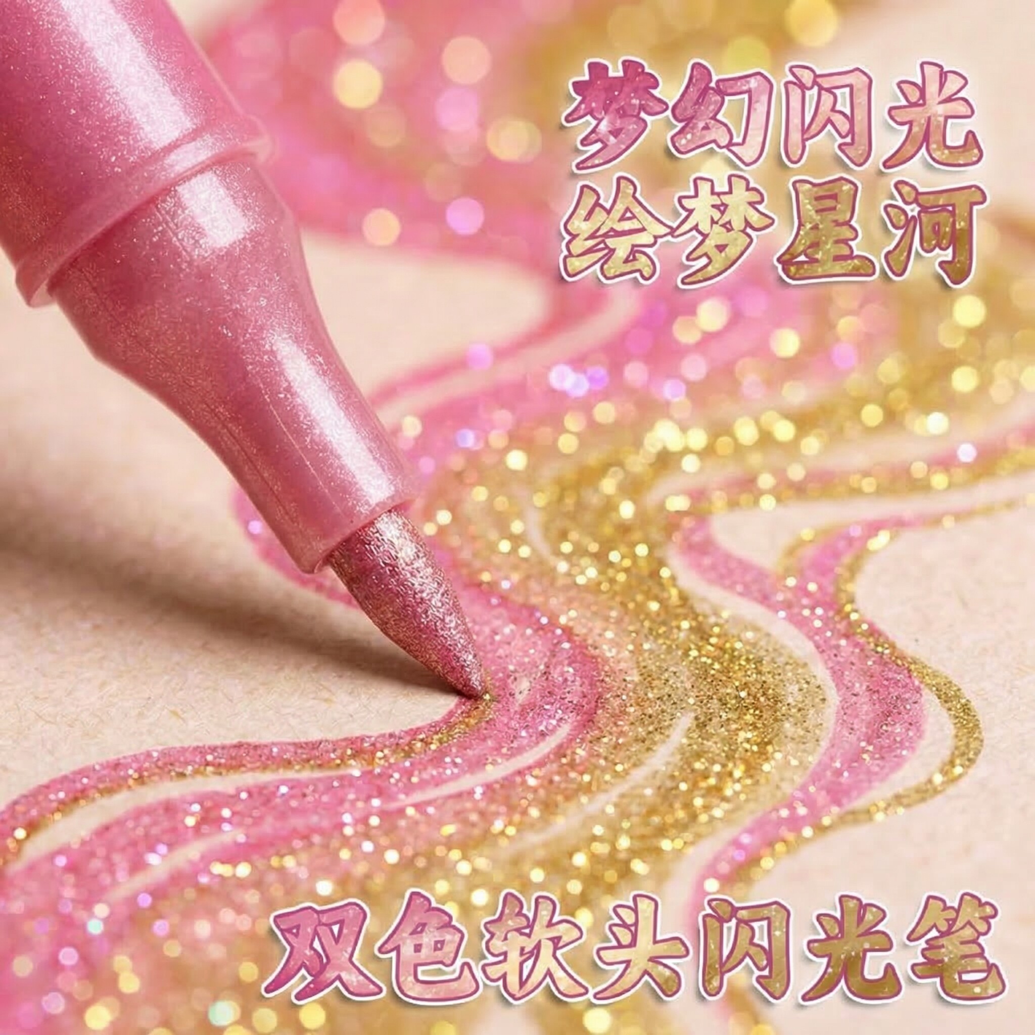 闪光笔双色水彩笔小学生美术专用丙烯马克笔儿童带闪粉画笔流沙笔亮晶晶爆闪发光珠光彩色笔幼儿园软头荧光笔