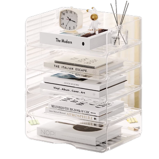 桌面文件收纳架A4纸分层收纳盒办公桌置物架透明亚克力抽屉式整理盒资料档案文件栏办公室工位可叠加书本桌柜