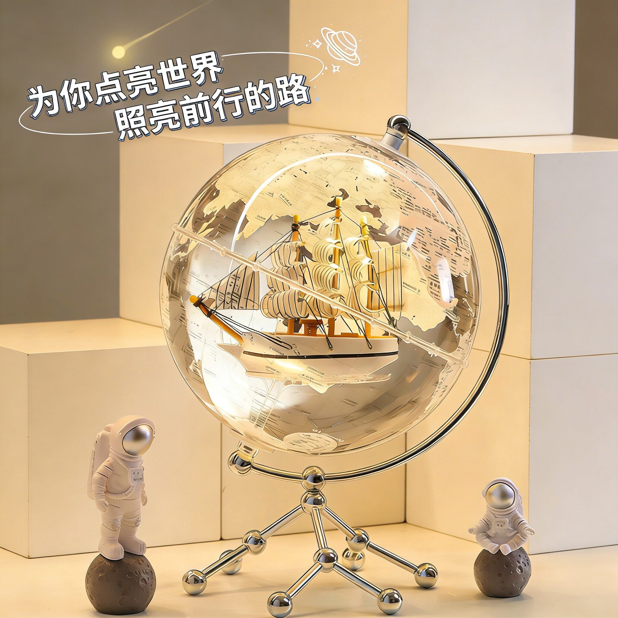 透明地球仪摆件轻奢高档高级感客厅玄关酒柜柜子桌面摆设卧室可发光小