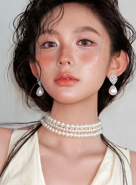 水舞 D1170新款时尚欧美多层串珠项链叠戴夸张赫本风百搭锁骨链