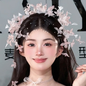 水舞B3120甜美韩式 粉色花朵发箍仙气蝴蝶发饰新娘婚纱拍照头饰