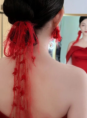 水舞H2259红色长毛绒线花边道具手工编织材料婚庆新娘配饰