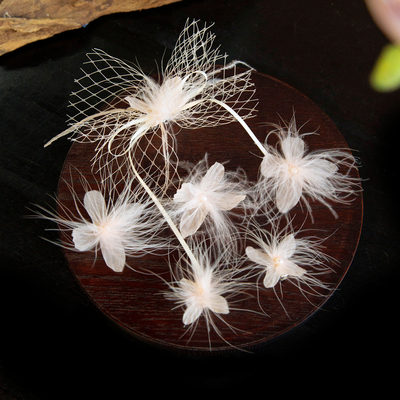 水舞B3068 新娘头饰淡粉色蝴蝶结羽毛边夹头饰小众结婚发饰配饰品