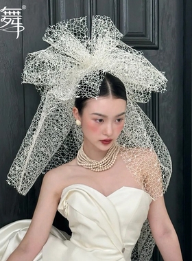 水舞B2861新娘婚礼头饰韩式气质氛围感公主网红长款网格纱头纱