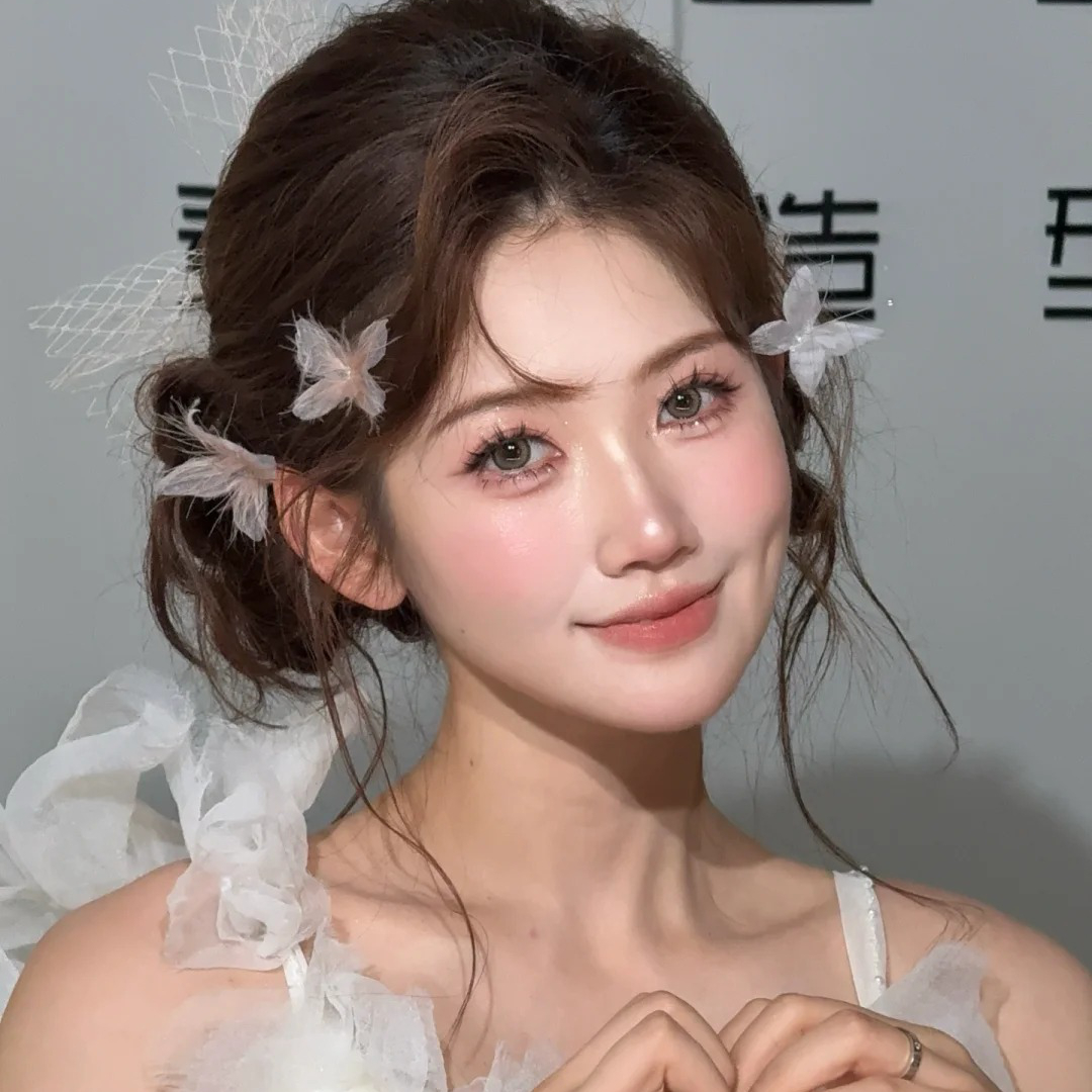 水舞B3068 新娘头饰淡粉色蝴蝶结羽毛边夹头饰小众结婚发饰配饰品